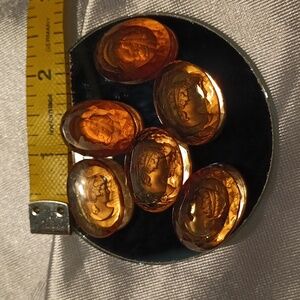 6 Amber glass Cameo cabochons